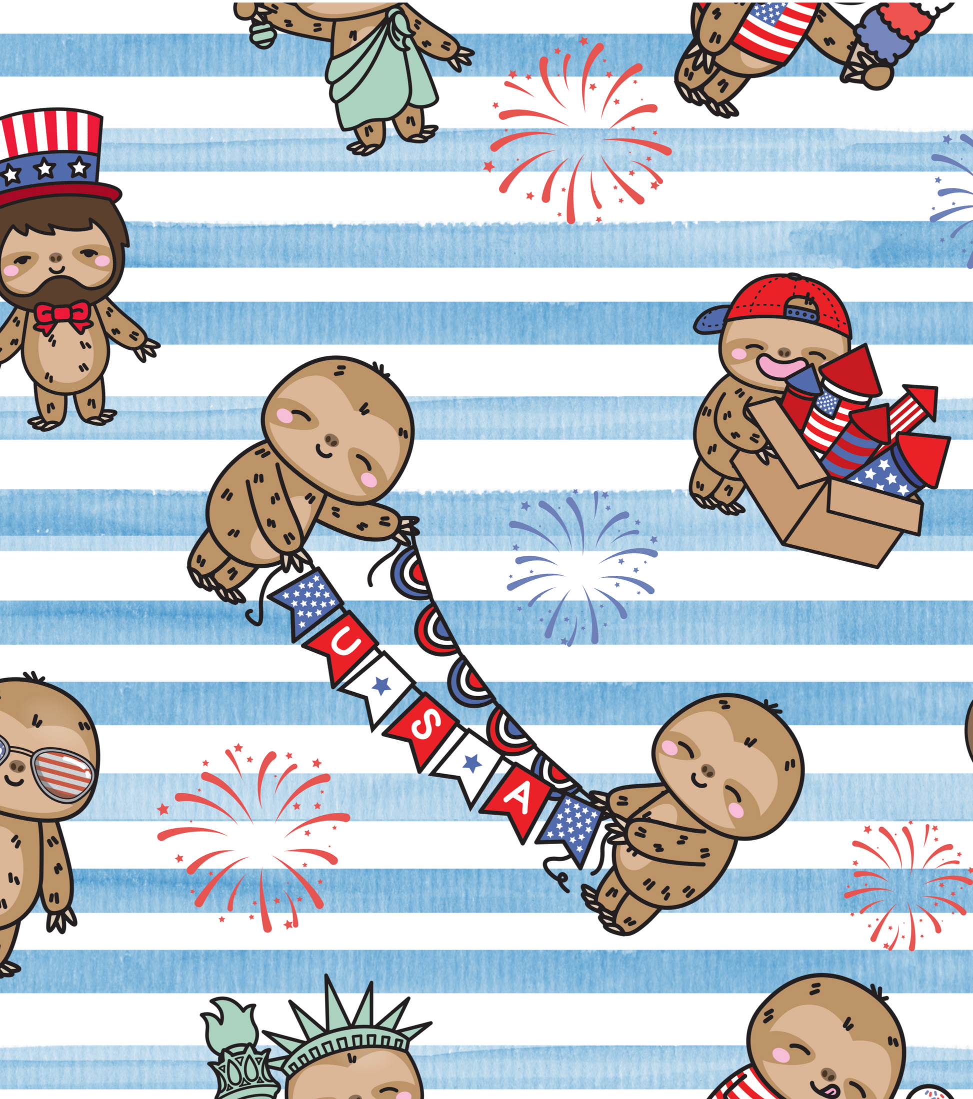 Blue Striped Patriotic Sloths